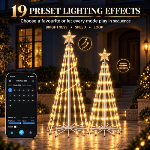 2-Pack Cone Christmas Trees - 5ft & 6ft Outdoor Holiday Decor with Warm White LEDs