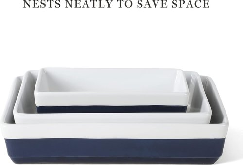 Martha Stewart 3-Piece Stoneware Bakeware Set - Durable Cobalt Blue Baking Dishes for Oven & Table