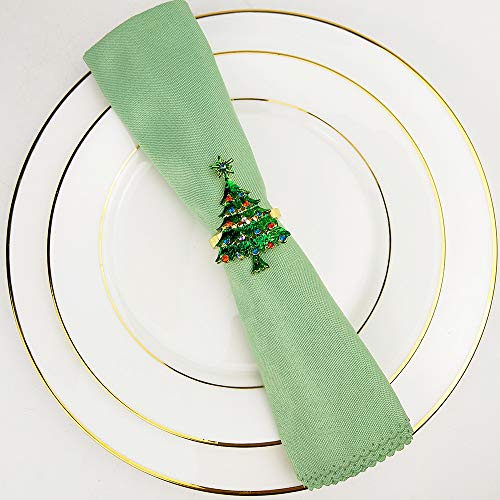 Christmas Tree Napkin Rings - 6 Pcs Green Tree Napkin Holder for Holiday & Party Decor