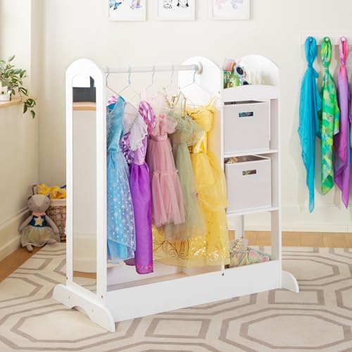 Kids Dress-Up Storage Wardrobe with Mirror and Shelves - White