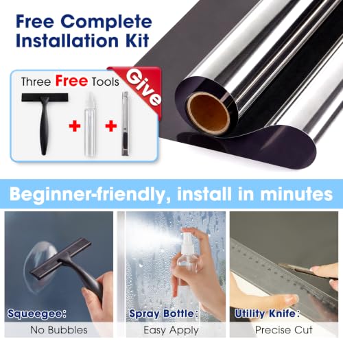 One Way Window Privacy Film - Heat Blocking, UV Protection, 17.5" x 78.7"