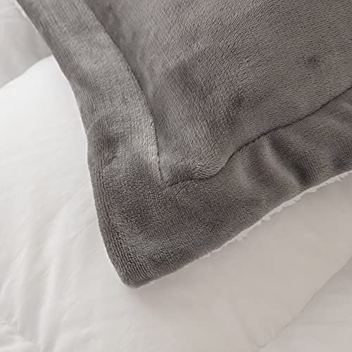 Ultra Soft Sherpa Comforter Set - Full Queen, 3 Piece Grey Bedding