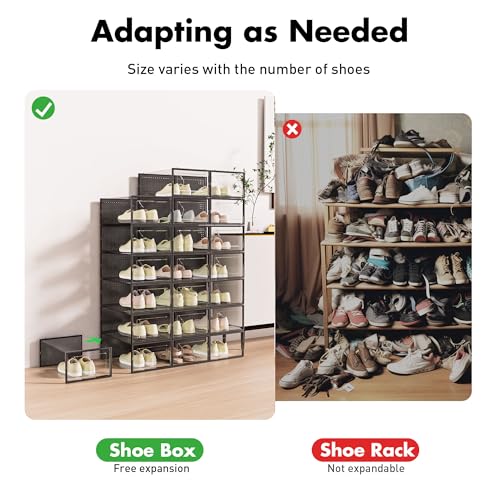 15 Pack Clear Stackable Shoe Storage Boxes - Interlocking Plastic Organizers
