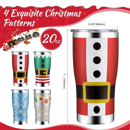 Sieral 4 Pack Christmas Glitter Tumblers 20oz Insulated Travel Mugs with Lids & Straws
