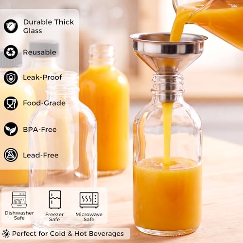 2 oz Clear Glass Boston Round Bottles with Leakproof Caps - 12 Pack