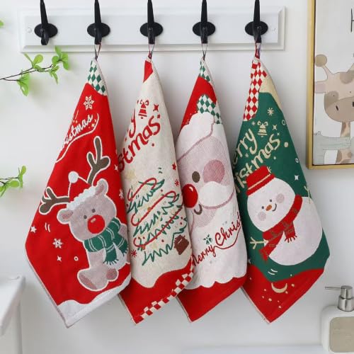 STASOPTK Christmas 4 Pack Kitchen Towels 16x15 in Red & Green - 4 Designs