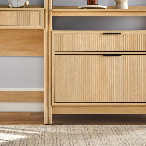 2-Piece Transitional Hutch Desk and Bookcase with USB Charging Ports