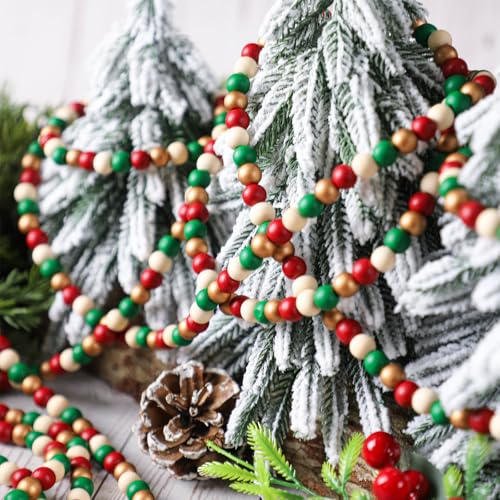 WILLBOND 16ft Wooden Bead Garland for Christmas Tree - Classic Color