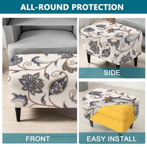 Stretch Ottoman Cover Slipcover - Rectangle 27-35" - Soft, Non-Slip Furniture Protector
