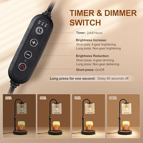 Height Adjustable Dimmable Candle Warmer Lamp with Timer for Jar Candles