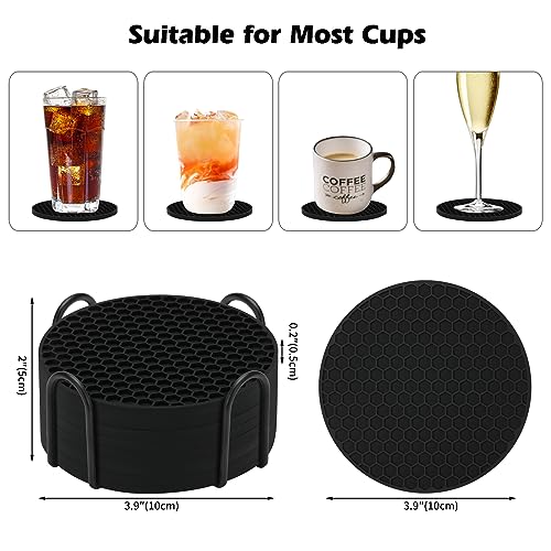 8-Pack Silicone Drink Coasters with Holder - Non-Slip Table Coaster Set