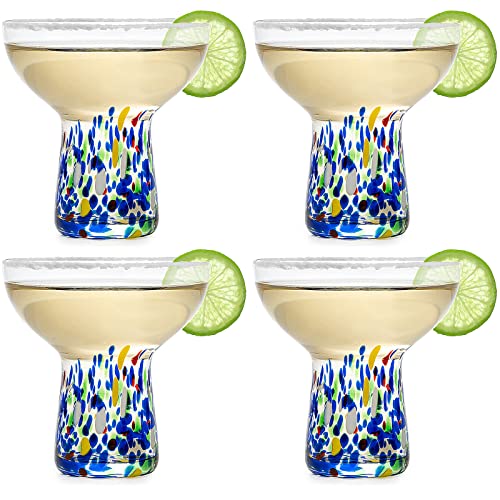 Confetti Stemless Margarita Glasses Set of 4 - Hand Blown Colorful Drinkware, Cocktail & Wine Glasses, Mexican Celebration