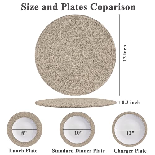 13-Inch Round Woven Cotton Placemats - Set of 6 Heat-Resistant Table Mats