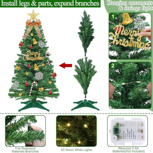 AMENON 3FT Artificial Mini Christmas Tree with Remote – Green Tabletop Tree