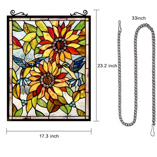 Handcrafted Sunflower and Birds Stained Glass Window Panel