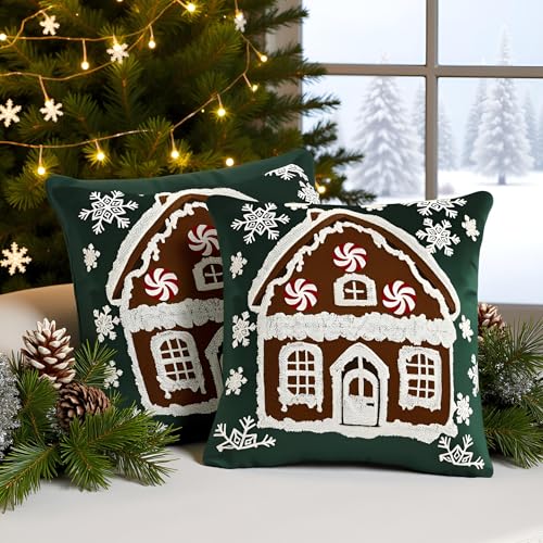 Tosleo Christmas Green 18x18 Pillow Covers (Pack of 2) — Velvet Holiday Throw Cushion Covers