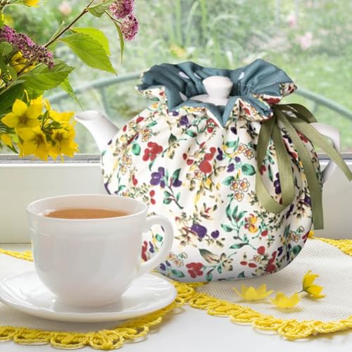 Insulated Cotton Tea Cozy for 27-34oz Teapots - Floral Print Tea Warmer