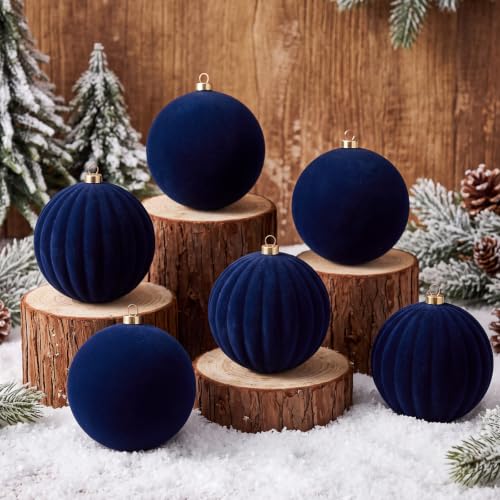 Syhood 9 Pcs Navy Blue Velvet Christmas Ornaments 4 Inch – Navy Blue Set
