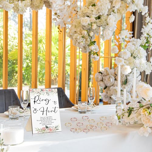 Bridal Shower Ring Hunt Game Set with Wooden Sign and 100 Plastic Rings