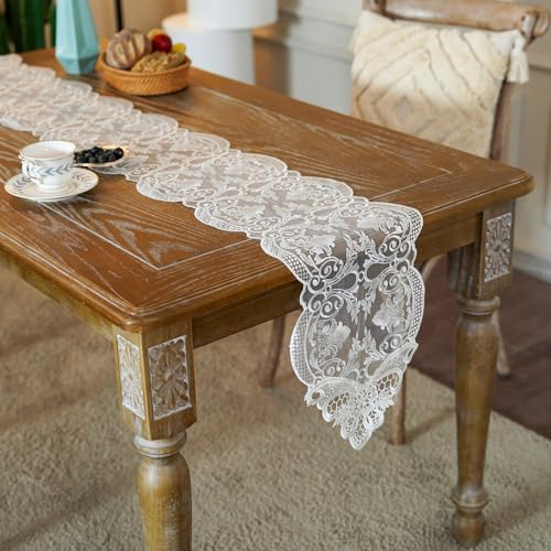 ARTABLE Off White Lace Table Runner Macrame Dresser Scarf 10x47 Inch - Variation Offwhite-2
