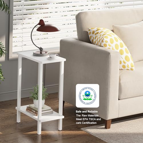 Narrow 2-Tier Side Table - Slim End Table & Nightstand for Small Spaces, White