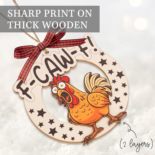 Funny Chicken Christmas Ornament - Wooden Farm Animal Holiday Decor