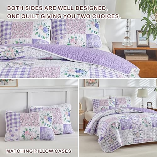 Joyreap Floral Patchwork Quilt Set Queen, 3 Piece Soft Microfiber Bedspread