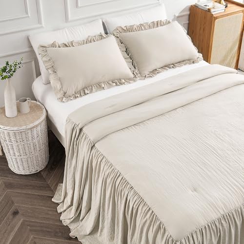 Bonlino Farmhouse King Bedspread Set with 30" Ruffle Skirt & Shams