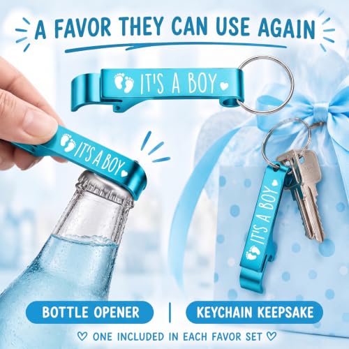 Baby Shower Favors Shot Glass & Keychain Gift Set - Blue, 50 Sets, Gender Reveal