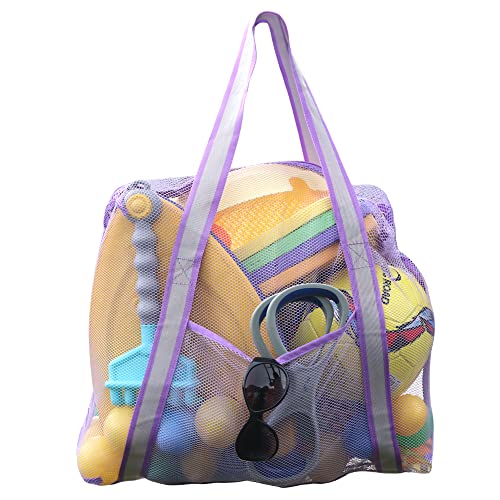 Large Mesh Beach Bag with Zipper - Quick-Dry Sand Toy Carrier for Pool
