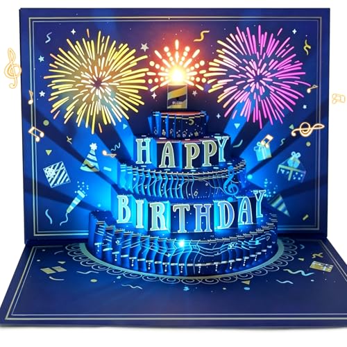 3D Pop Up Birthday Card with Music, Lights, Fireworks and Blowable Candle