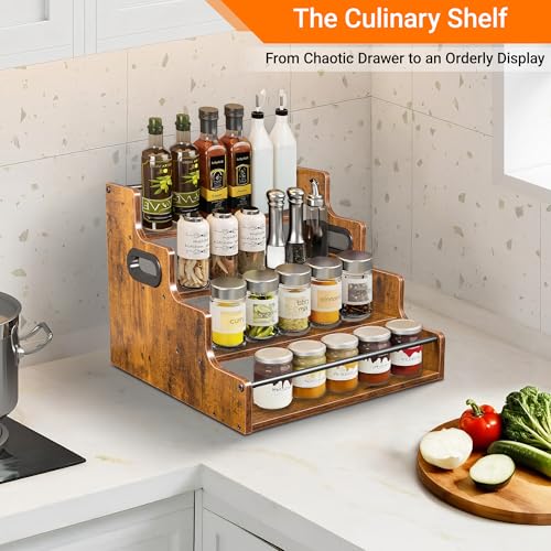 4-Tier Liquor Bottle Display Shelf – 16-Inch Rustic Wood & Metal Rack