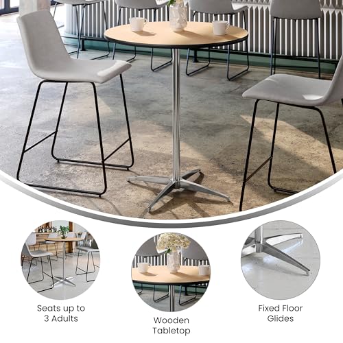 30-Inch Round Adjustable Height Cocktail Table, Wood Top Bar Table