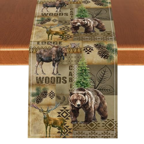 GARSYDAM Rustic Cabin Table Runner 13x72 inches - Farmhouse Deer & Forest Decor - Tr-rustic02