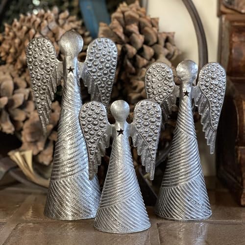 Handmade Angel Figurines Set of 3 for Christmas Home Decor Rustic Holiday Decorations
