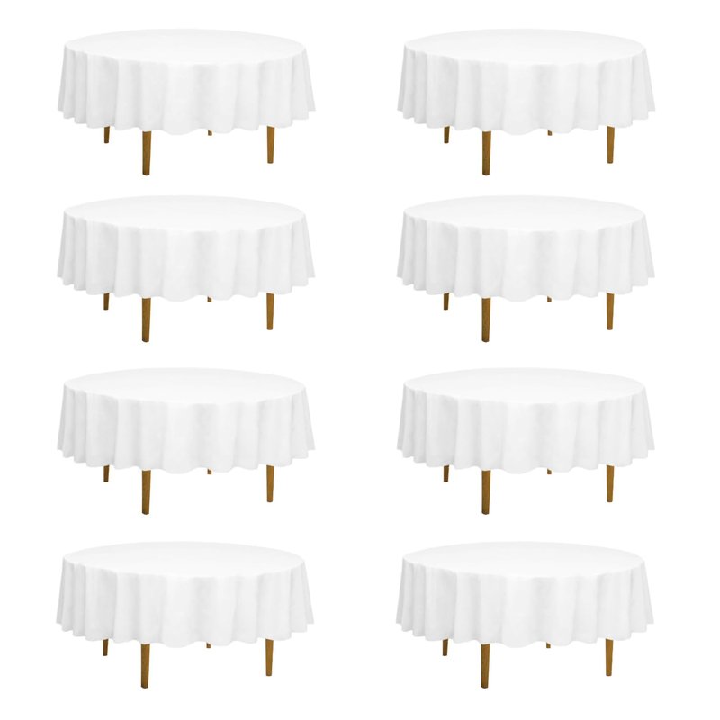 PLOYMONO 8 Pack White 90" Round Tablecloths, Reusable Polyester Table Covers for Buffet Banquet Party Wedding Restaurant