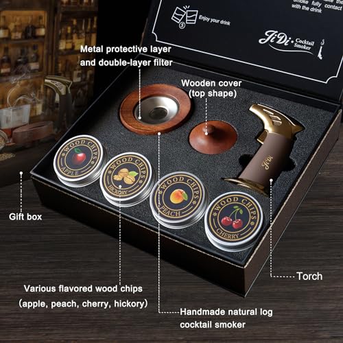 JIDI Whiskey Smoker Kit with Torch & Wood Chips - Old Fashioned Cocktail & Bourbon Smoker Kit