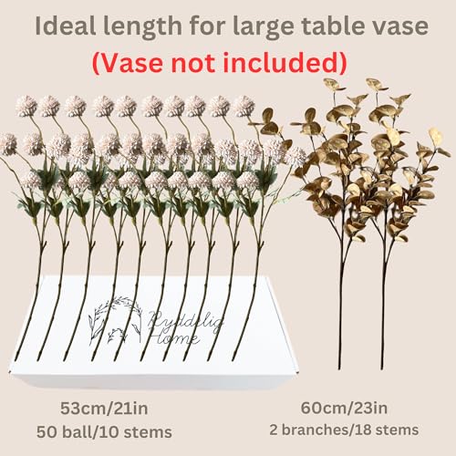 Beige Faux Silk Mums with Eucalyptus - 12 Stem Artificial Floral Arrangement