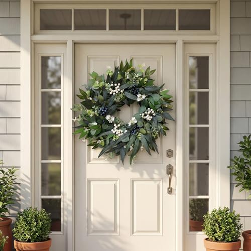 24-Inch Artificial Eucalyptus Wreath for Front Door All-Season Greenery