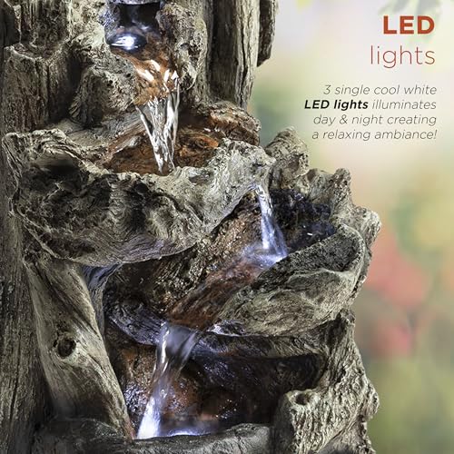 14-Inch Tiered Log Tabletop Water Fountain with LED Lights for Home & Office