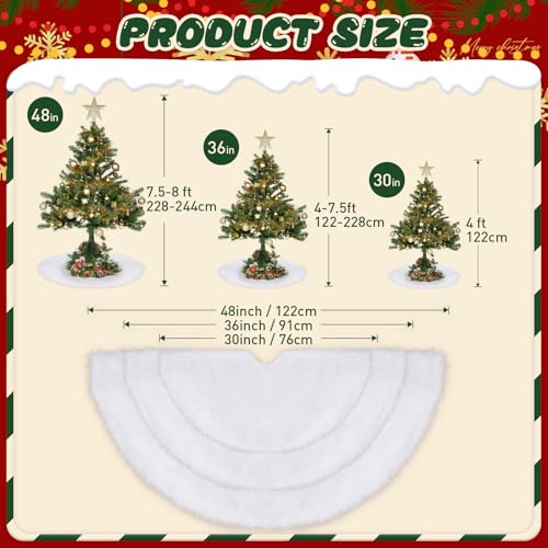 White Faux Fur Christmas Tree Skirt - Soft Plush Holiday Base Cover (36")