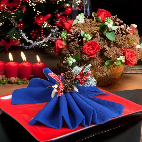 Geiserailie 12 Pcs Christmas Pine Cone Napkin Ring Holders, Red & White
