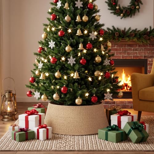 Brown Christmas Tree Collar, Adjustable 28 Inch Woven Cotton Rope