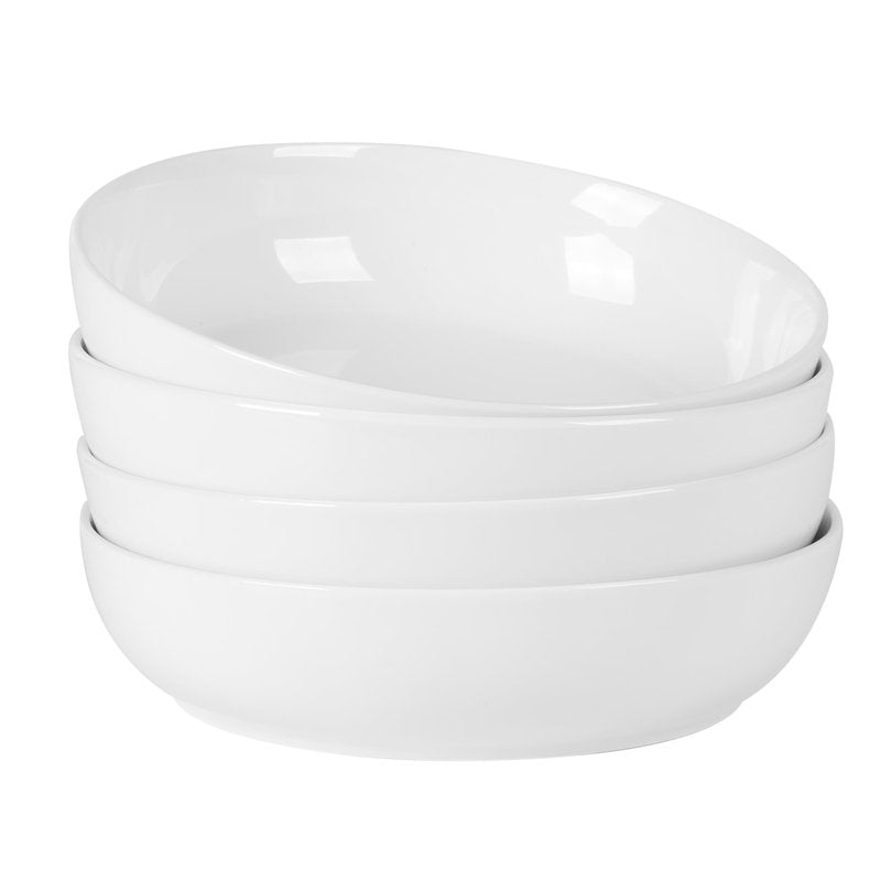 Gibson Home Zen Buffet 4-Piece 41oz Salad Bowls Porcelain Ceramic Chip and Scratch Resistant Pasta Bowl, Serving Bowls, Soup Bowls Set, Large Capacity, Dishwasher & Microwave Safe White