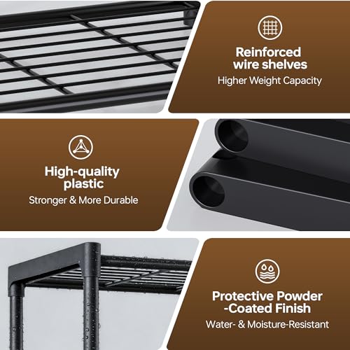 3-Tier Metal Storage Shelf Organizer for Pantry, Closet and Bathroom in Black