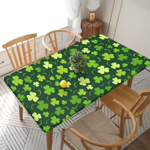 Fiokroo St. Patrick's Day Rectangular Tablecloth 60 x 30 Inches with Elastic Edge, Lucky Clover Design, Washable Holiday Party Decor