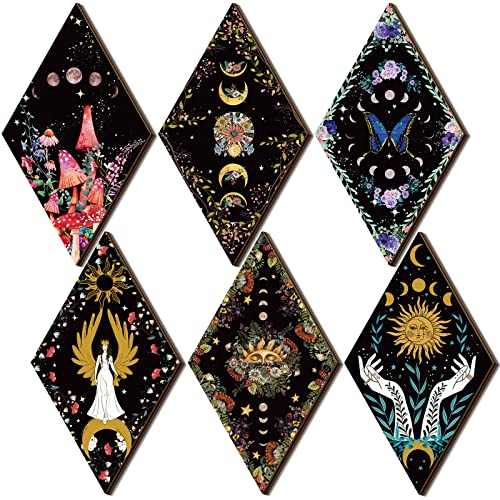 Moon Phase Wooden Wall Decor Set, Celestial Gothic Hanging Ornament Art