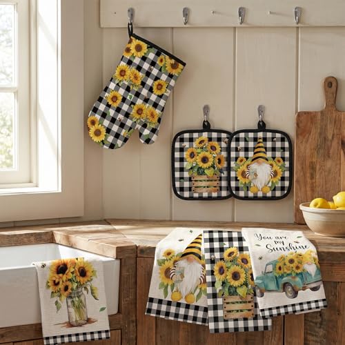 8-Piece Sunflower Kitchen Decor Set: Oven Mitts, Pot Holders & Hand Towels