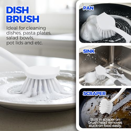 6-Piece Kitchen Dish Brush Set with Bottle, Pan & Straw Brushes (Gray)