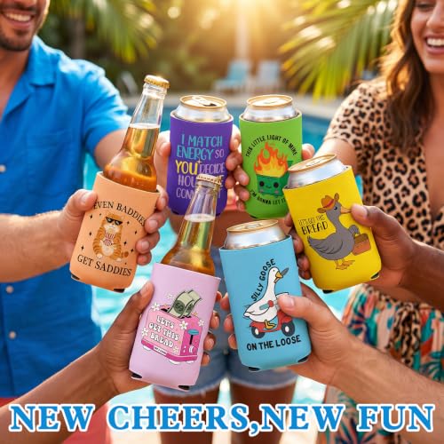 CHENGU Humorous 24 Pcs Beer Can Sleeves - Funny Quotes Beer Cooler, Reusable